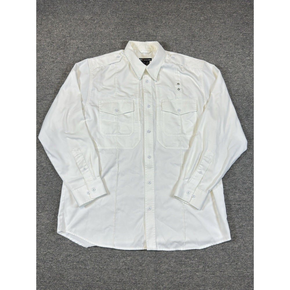 5.11 Tactical Mens XL White Long‎ Sleeve Uniform Shirt Button Down Zipper Front